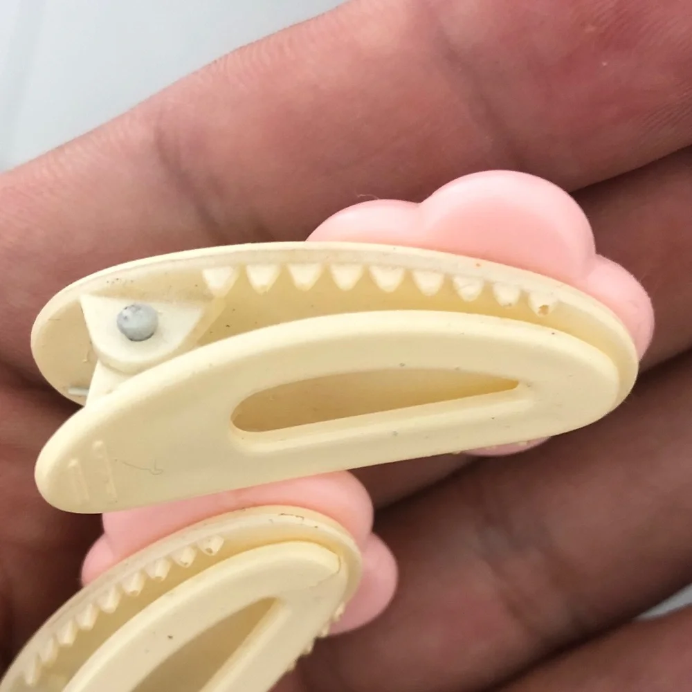 Pink Flower Hair Clips on Cream Base